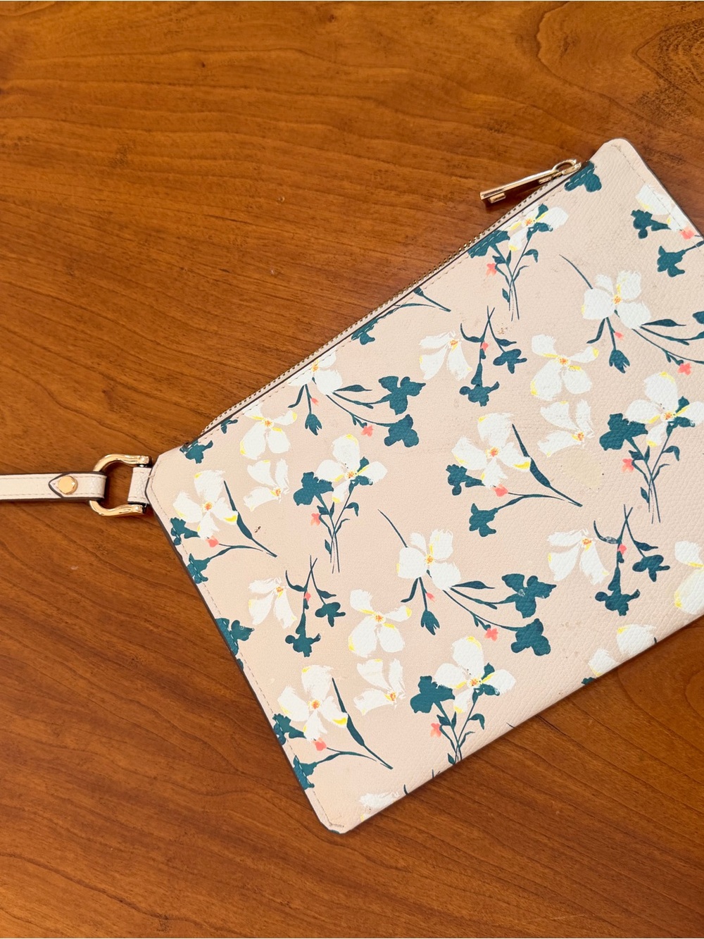a new day Blush Floral Wristlet Clutch with Teal Accents